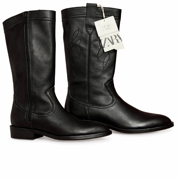 Zara Elegant Black Leather Boots - Picture 1 of 6